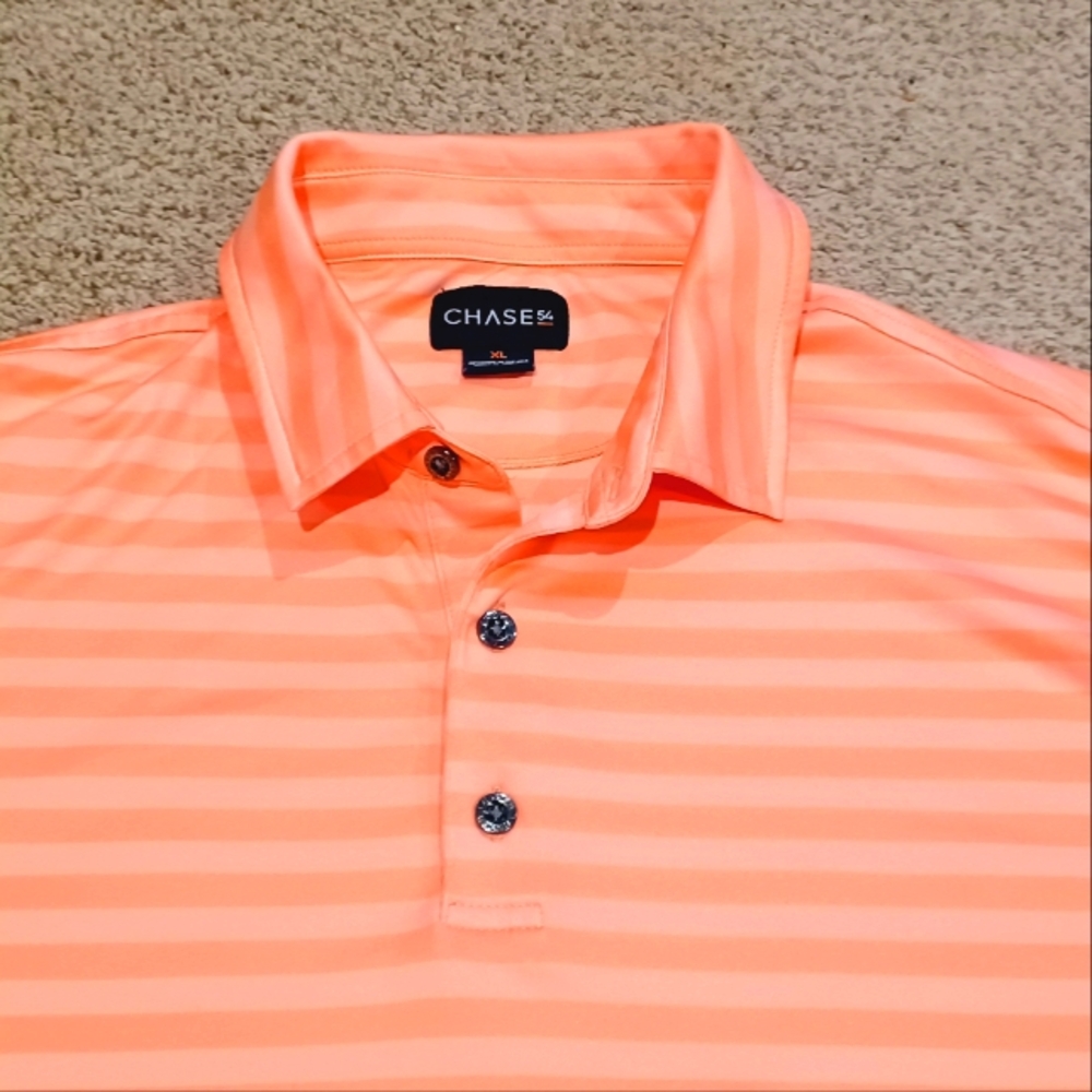 Chase 54 Coral Striped Men's Golf Polo Shirt Mens Size XL
